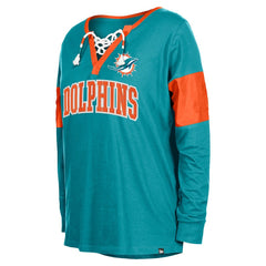 Miami Dolphins New Era Women's Lace-Up Notch-Neck Long Sleeve T-Shirt - Aqua T-shirts