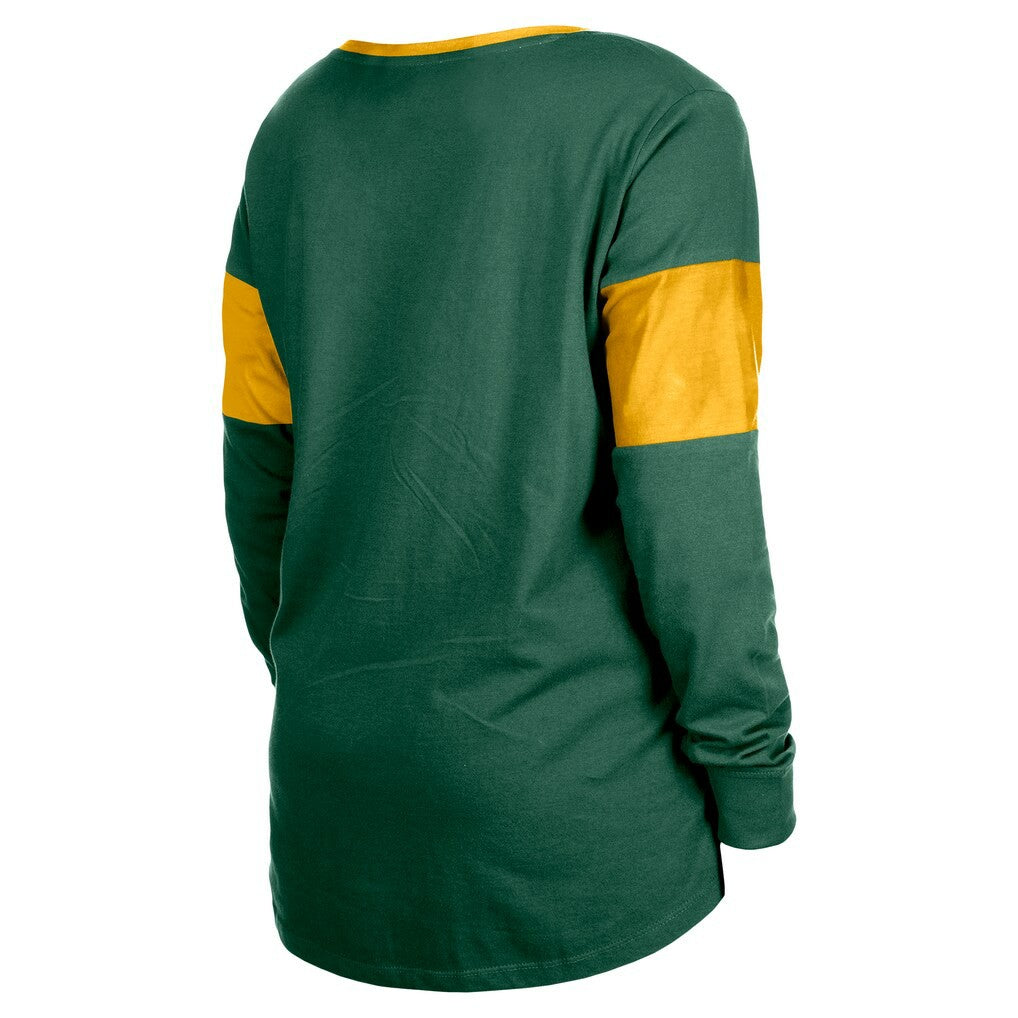 Green Bay Packers New Era Women's Lace-Up Notch-Neck Long Sleeve T-Shirt - Green T-shirts