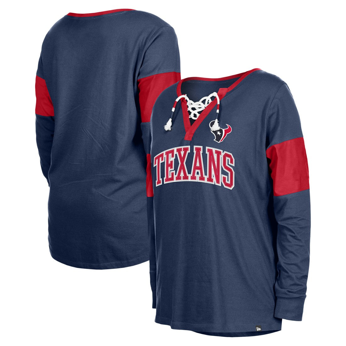 Houston Texans New Era Women's Lace-Up Notch-Neck Long Sleeve T-Shirt - Navy T-shirts