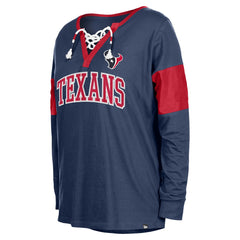 Houston Texans New Era Women's Lace-Up Notch-Neck Long Sleeve T-Shirt - Navy T-shirts