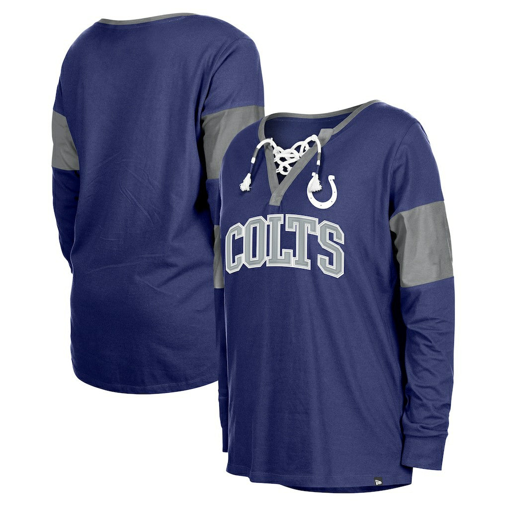 Indianapolis Colts New Era Women's Lace-Up Notch-Neck Long Sleeve T-Shirt - Royal T-shirts