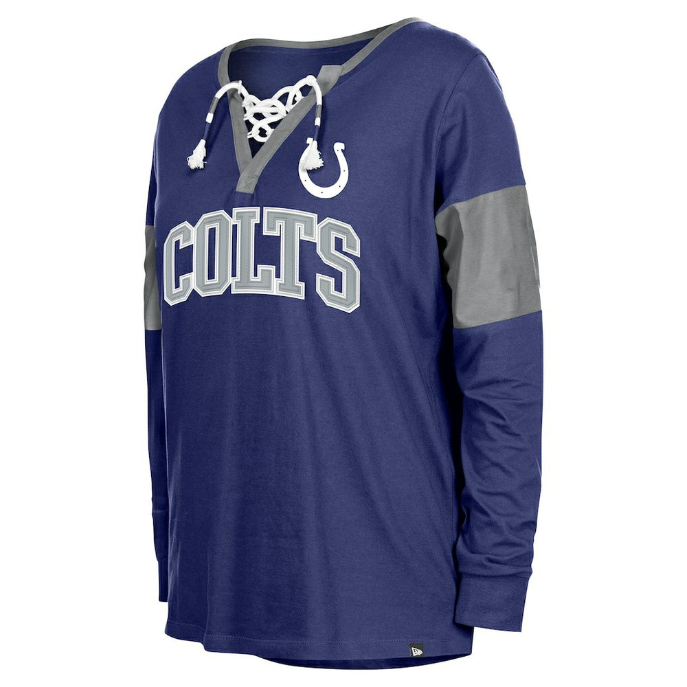 Indianapolis Colts New Era Women's Lace-Up Notch-Neck Long Sleeve T-Shirt - Royal T-shirts