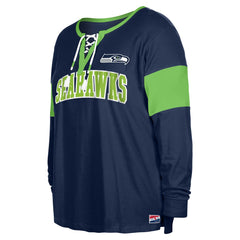Seattle Seahawks New Era Women's Plus Size Lace-Up Notch Neck Long Sleeve T-Shirt  - College Navy T-shirts