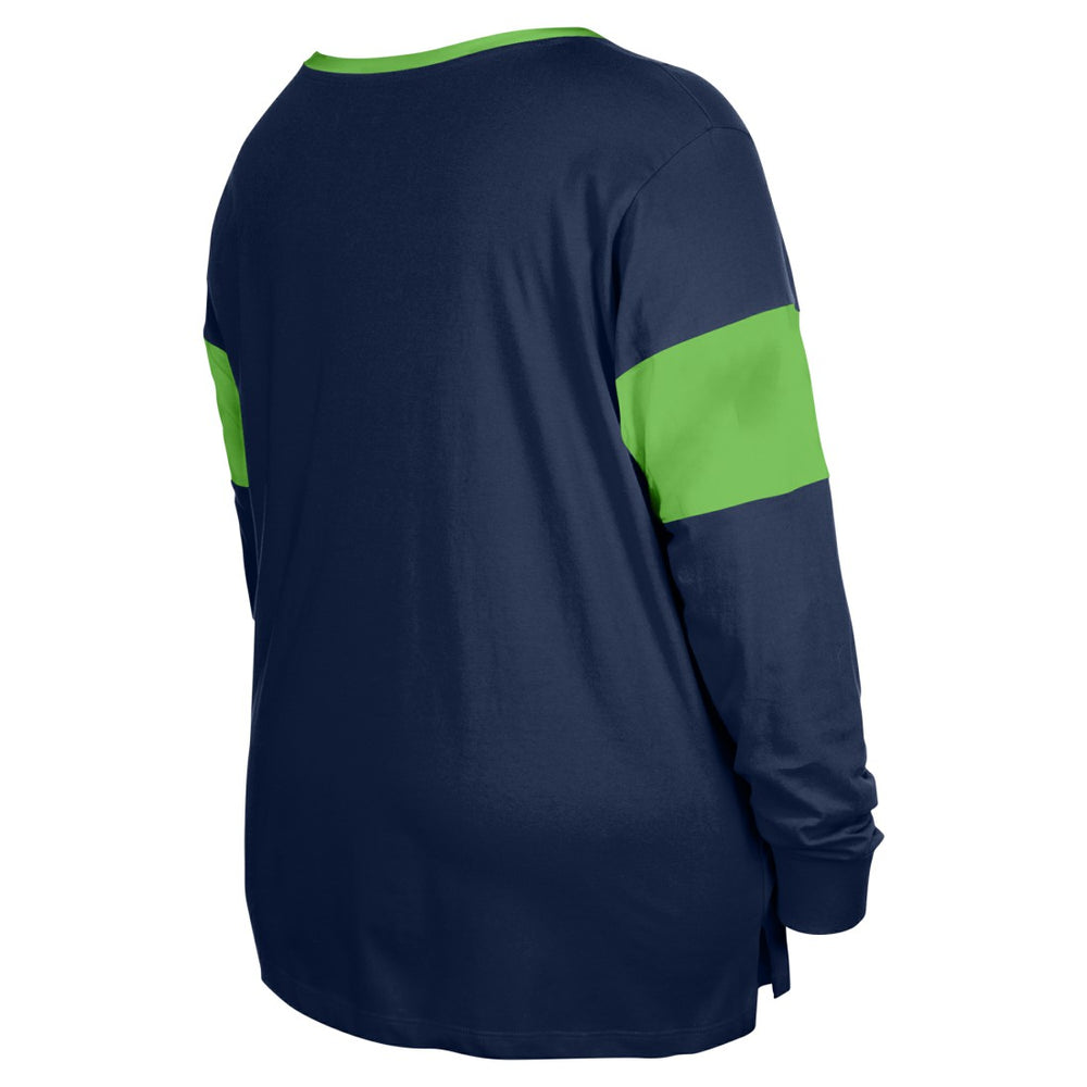 Seattle Seahawks New Era Women's Plus Size Lace-Up Notch Neck Long Sleeve T-Shirt  - College Navy T-shirts