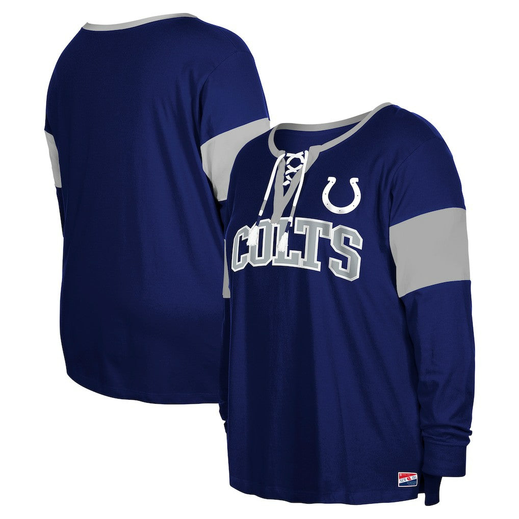 Indianapolis Colts New Era Women's Plus Size Lace-Up Notch Neck Long Sleeve T-Shirt  - Royal T-shirts