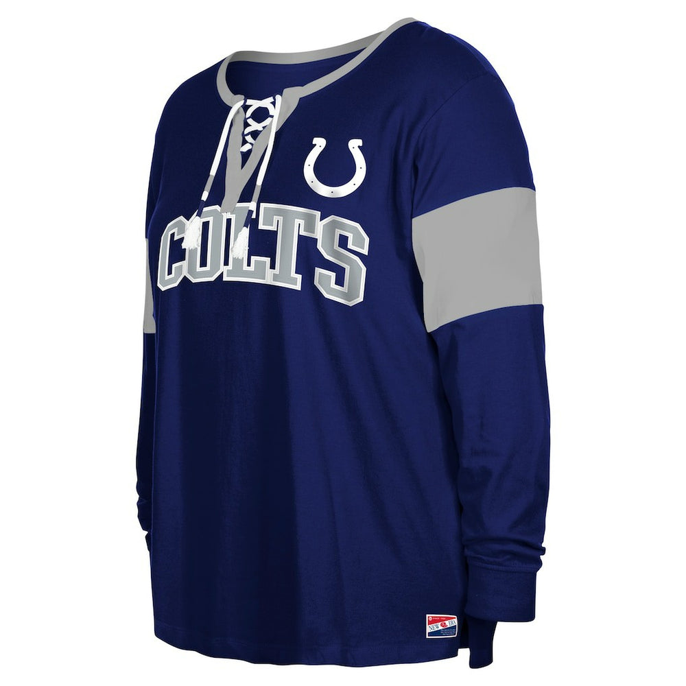 Indianapolis Colts New Era Women's Plus Size Lace-Up Notch Neck Long Sleeve T-Shirt  - Royal T-shirts