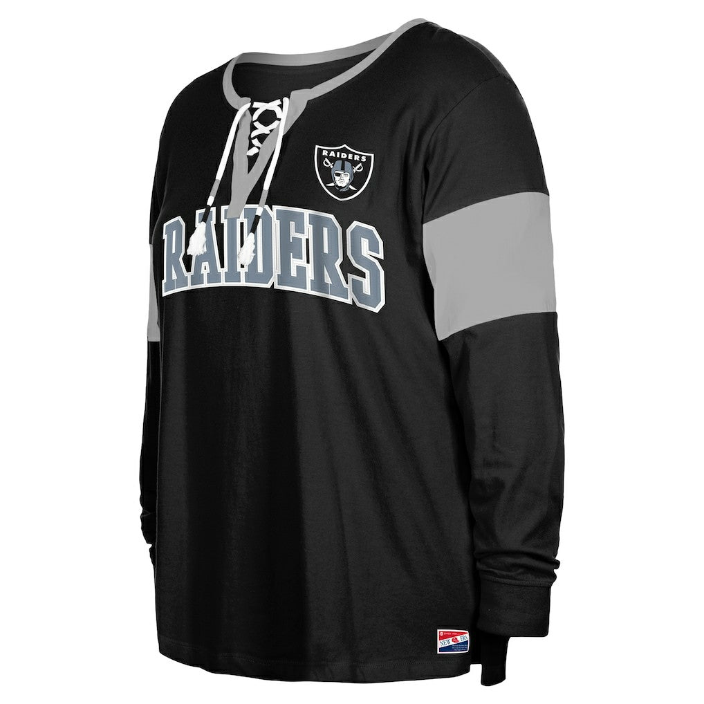 Las Vegas Raiders New Era Women's Plus Size Lace-Up Notch Neck Long Sleeve T-Shirt  - Black T-shirts