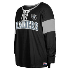 Las Vegas Raiders New Era Women's Plus Size Lace-Up Notch Neck Long Sleeve T-Shirt  - Black T-shirts