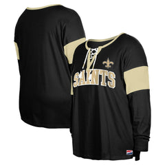 New Orleans Saints New Era Women's Plus Size Lace-Up Notch Neck Long Sleeve T-Shirt  - Black T-shirts