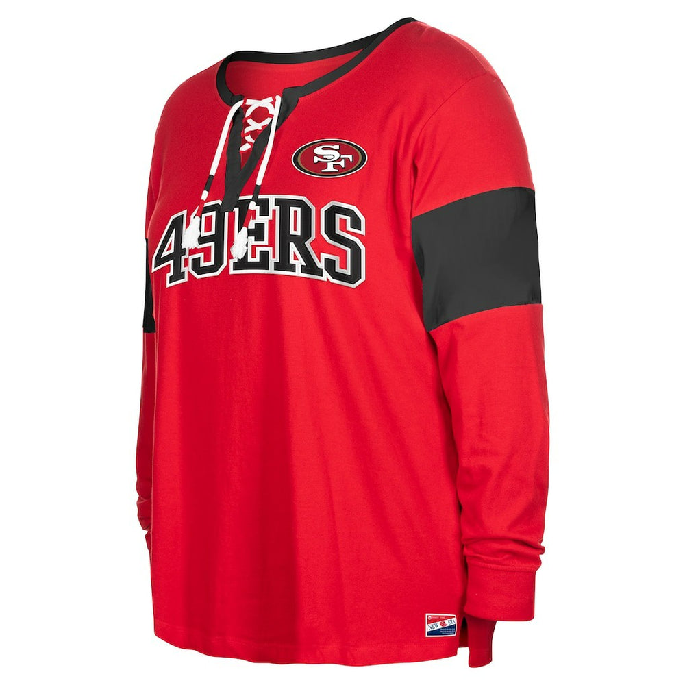San Francisco 49ers New Era Women's Plus Size Lace-Up Notch Neck Long Sleeve T-Shirt  - Scarlet T-shirts