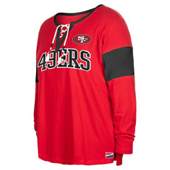 San Francisco 49ers New Era Women's Plus Size Lace-Up Notch Neck Long Sleeve T-Shirt  - Scarlet T-shirts
