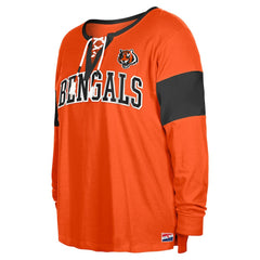 Cincinnati Bengals New Era Women's Plus Size Lace-Up Notch Neck Long Sleeve T-Shirt  - Orange T-shirts