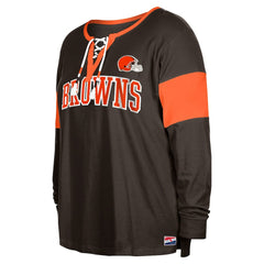 Cleveland Browns New Era Women's Plus Size Lace-Up Notch Neck Long Sleeve T-Shirt  - Brown T-shirts