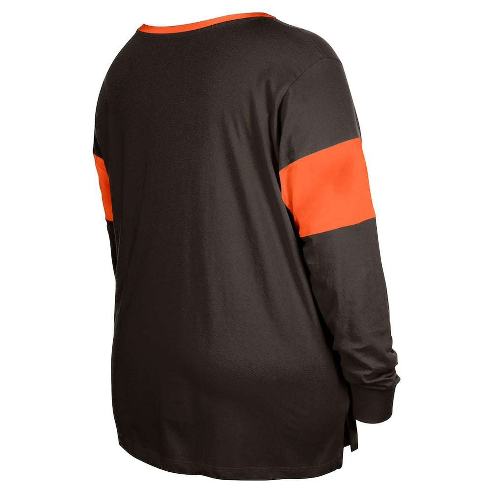 Cleveland Browns New Era Women's Plus Size Lace-Up Notch Neck Long Sleeve T-Shirt  - Brown T-shirts