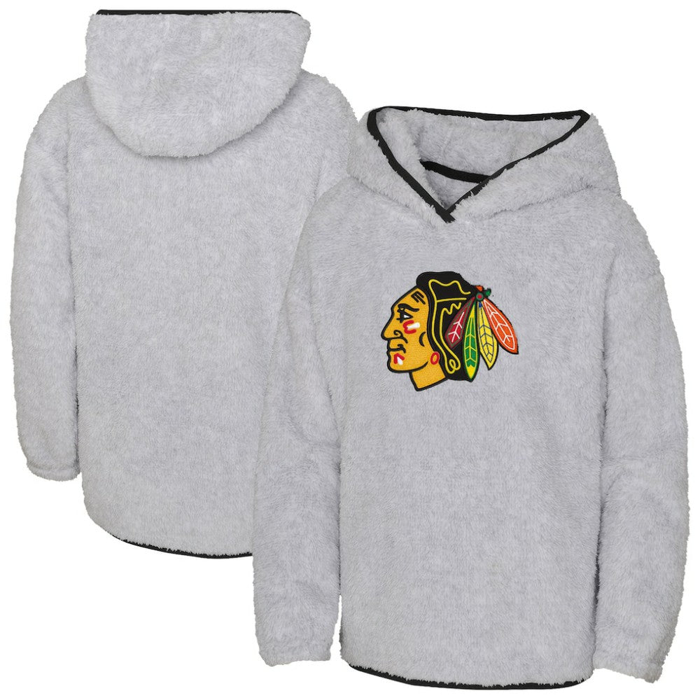 Chicago Blackhawks Girls Youth Ultimate Teddy Fleece Pullover Hoodie - Heather Gray | US 201010050