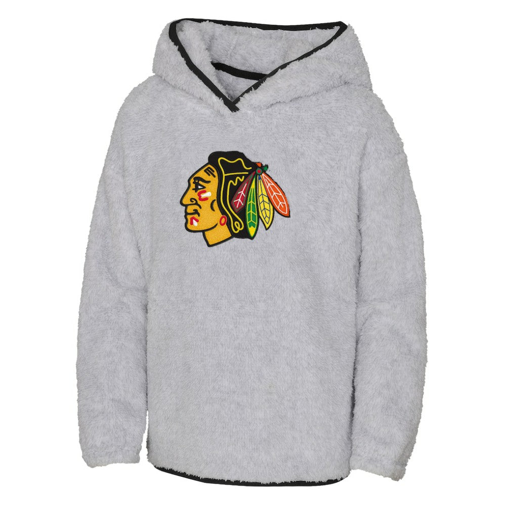 Chicago Blackhawks Girls Youth Ultimate Teddy Fleece Pullover Hoodie - Heather Gray | US 201010050