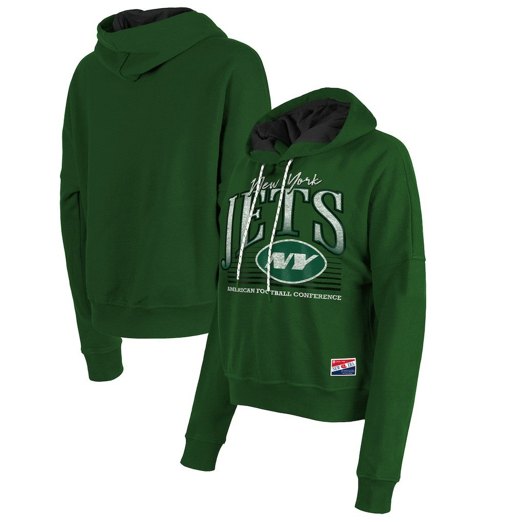 New York Jets New Era Women's Boxy Pullover Hoodie - Heather Green Hoodies