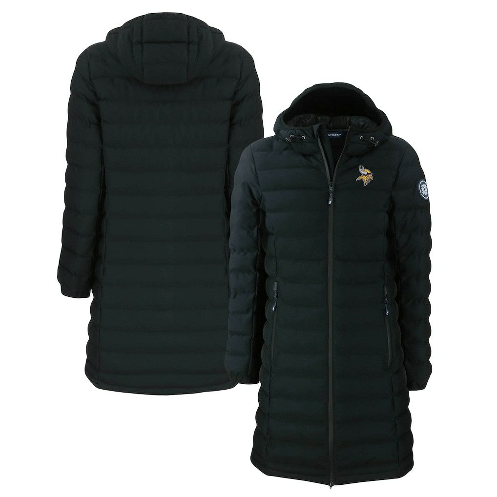 Minnesota Vikings Cutter & Buck Women's Mission Ridge Repreve Eco Insulated Long Full-Zip Puffer Jacket - Black Jackets
