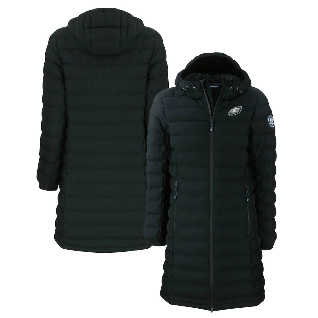 Philadelphia Eagles Cutter & Buck Women's Mission Ridge Repreve Eco Insulated Long Full-Zip Puffer Jacket - Black Jackets