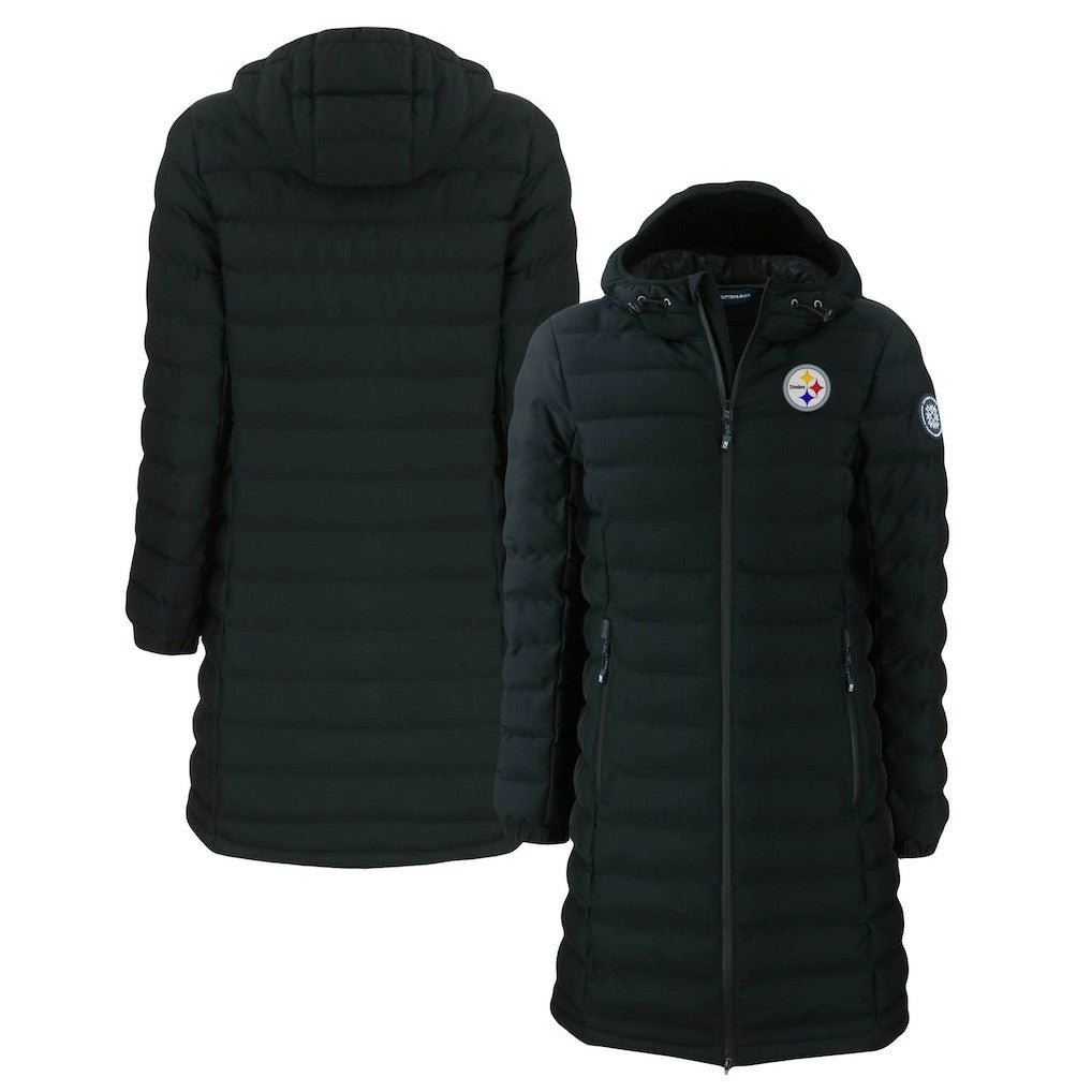 Pittsburgh Steelers Cutter & Buck Women's Mission Ridge Repreve Eco Insulated Long Full-Zip Puffer Jacket - Black Jackets