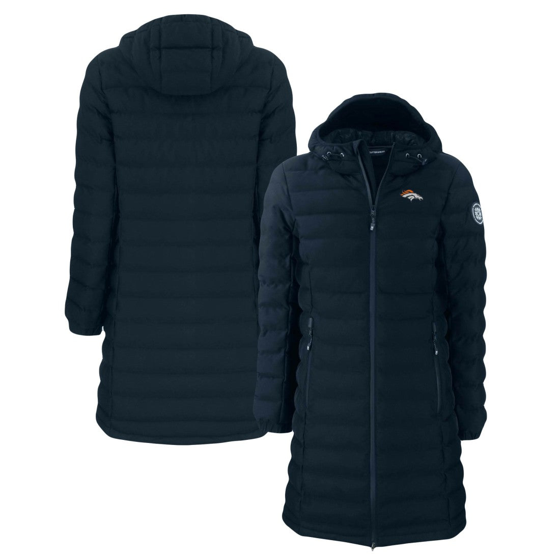 Denver Broncos Cutter & Buck Women's Mission Ridge Repreve Eco Insulated Long Full-Zip Puffer Jacket - Navy Jackets