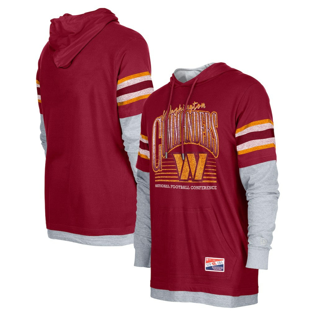 Washington Commanders New Era Twofer Long Sleeve Hooded T-Shirt - Burgundy T-shirts