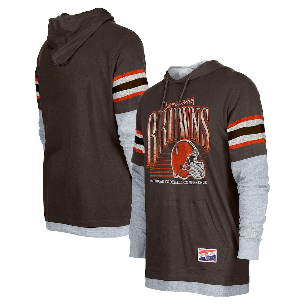 Cleveland Browns New Era Twofer Long Sleeve Hooded T-Shirt - Brown T-shirts