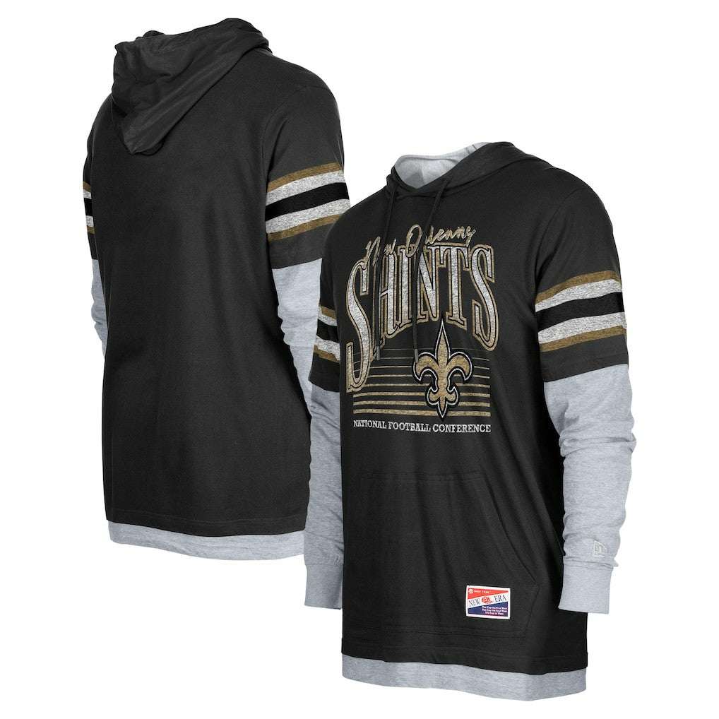 New Orleans Saints New Era Twofer Long Sleeve Hooded T-Shirt - Black T-shirts