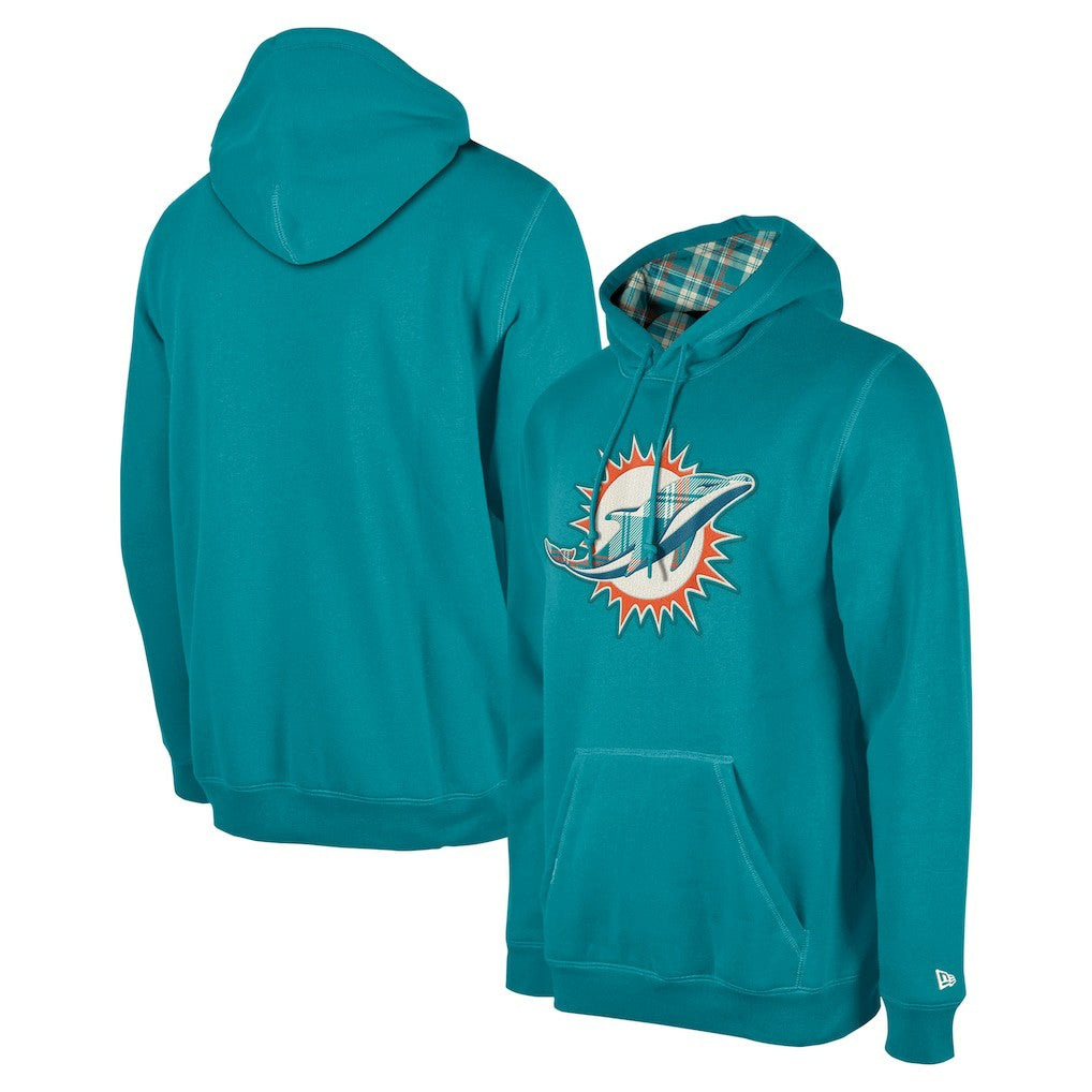Miami Dolphins New Era 3rd Down Plaid Pullover Hoodie - Teal Hoodies
