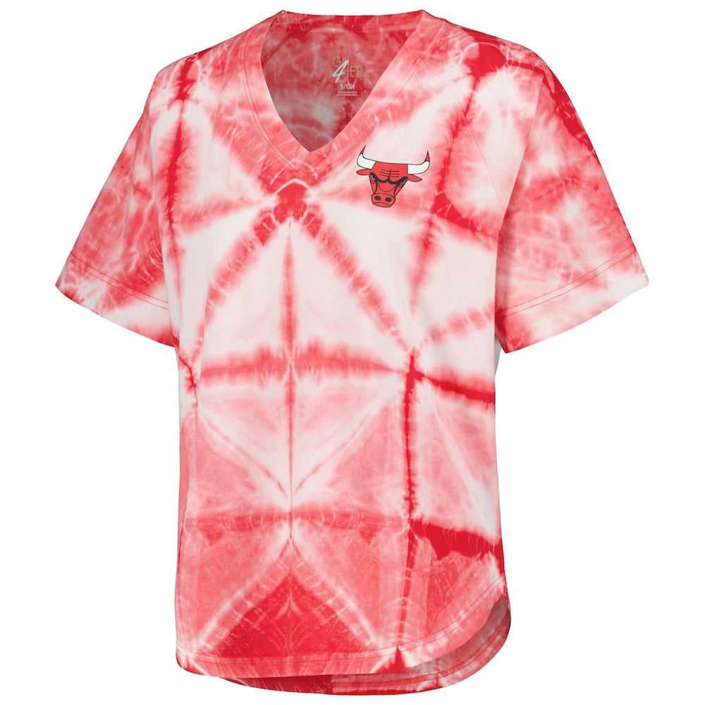 Chicago Bulls G-III 4Her by Carl Banks Women's Tournament Raglan Oversized Tie-Dye V-Neck T-Shirt Red