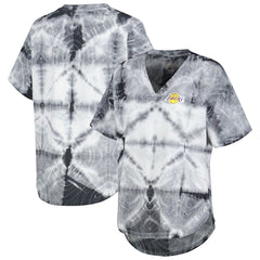 Los Angeles Lakers G-III 4Her by Carl Banks Women's Tournament Raglan Oversized Tie-Dye V-Neck T-Shirt Black outlet