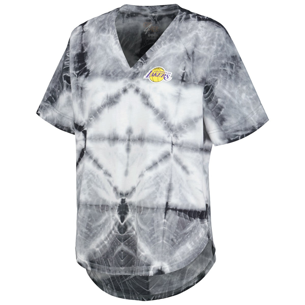 Los Angeles Lakers G-III 4Her by Carl Banks Women's Tournament Raglan Oversized Tie-Dye V-Neck T-Shirt Black outlet