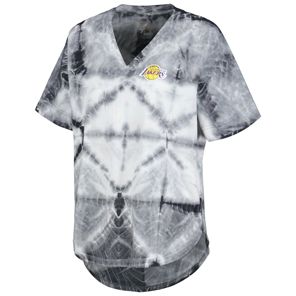 Los Angeles Lakers G-III 4Her by Carl Banks Women's Tournament Raglan Oversized Tie-Dye V-Neck T-Shirt Black outlet