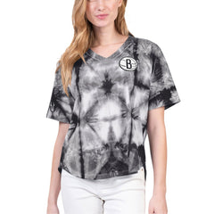 Brooklyn Nets G-III 4Her by Carl Banks Women's Tournament Raglan Oversized Tie-Dye V-Neck T-Shirt Black
