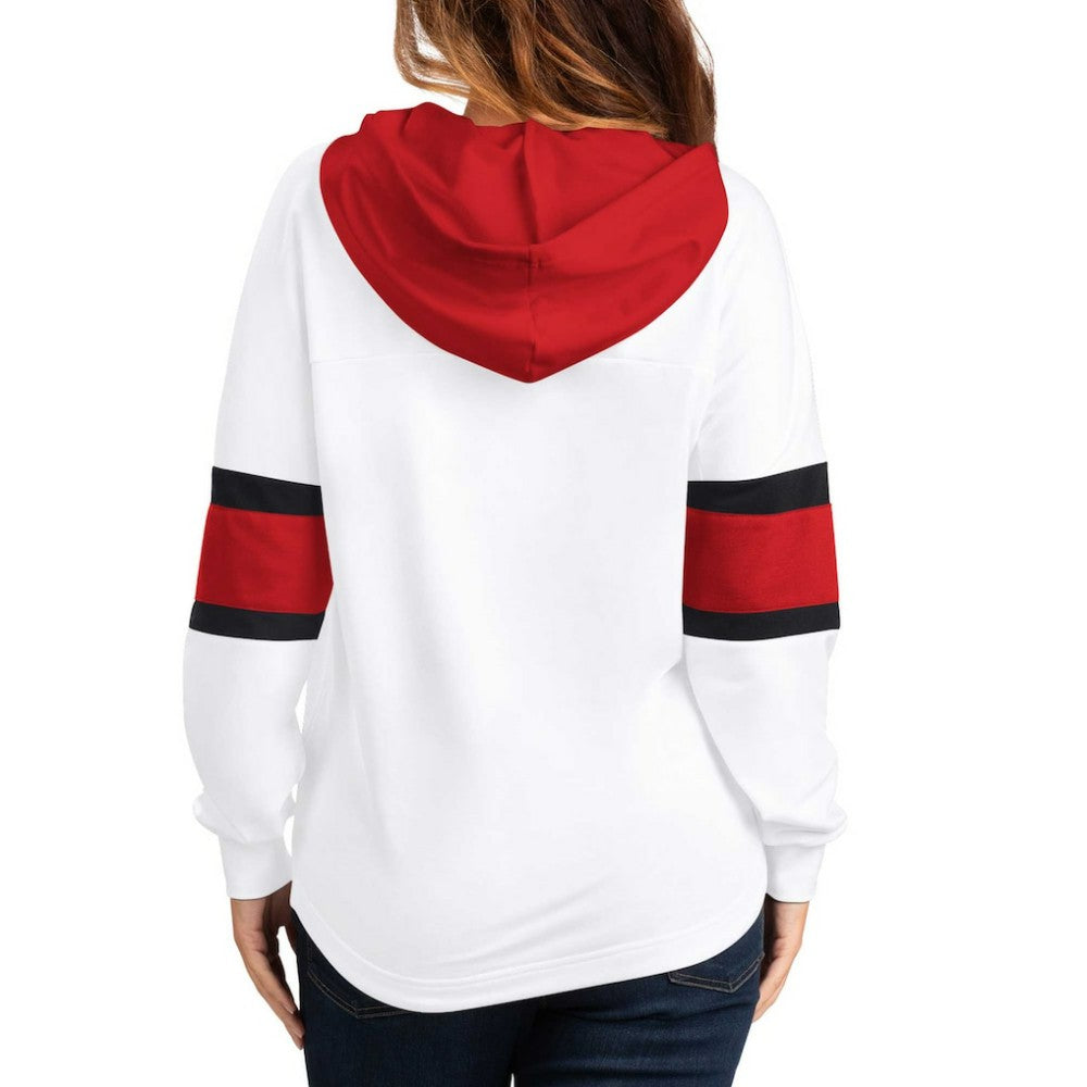 New Jersey Devils G-III 4Her by Carl Banks Women's Goal Zone Long Sleeve Lace-Up Hoodie T-Shirt - White/Red | US 201038239