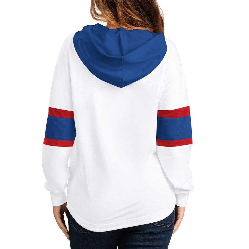 New York Rangers G-III 4Her by Carl Banks Women's Goal Zone Long Sleeve Lace-Up Hoodie T-Shirt - White/Blue | US 201038243