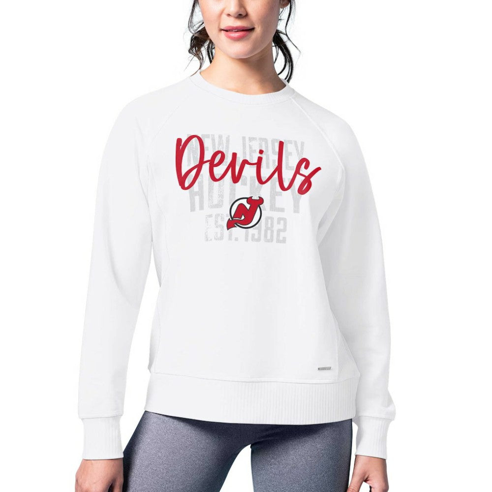 New Jersey Devils MSX by Michael Strahan Women's Millie Raglan Pullover Sweatshirt - White | US 201038289