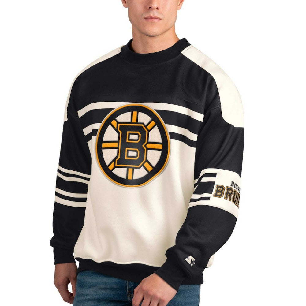 Boston Bruins Starter Defense Fleece Crewneck Pullover Sweatshirt - White | US 201038314