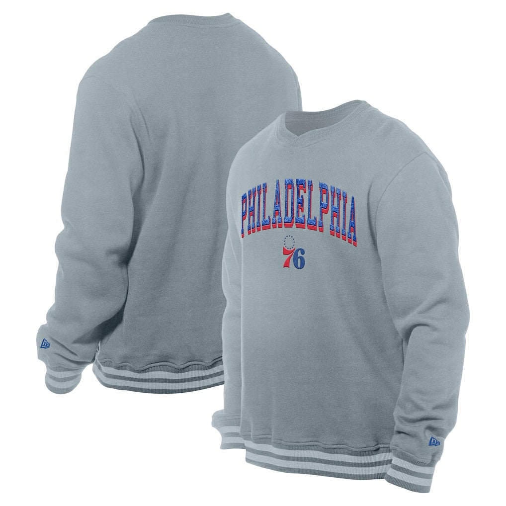 Philadelphia 76ers Chenille Cross Over Pullover Sweatshirt Gray - New Era