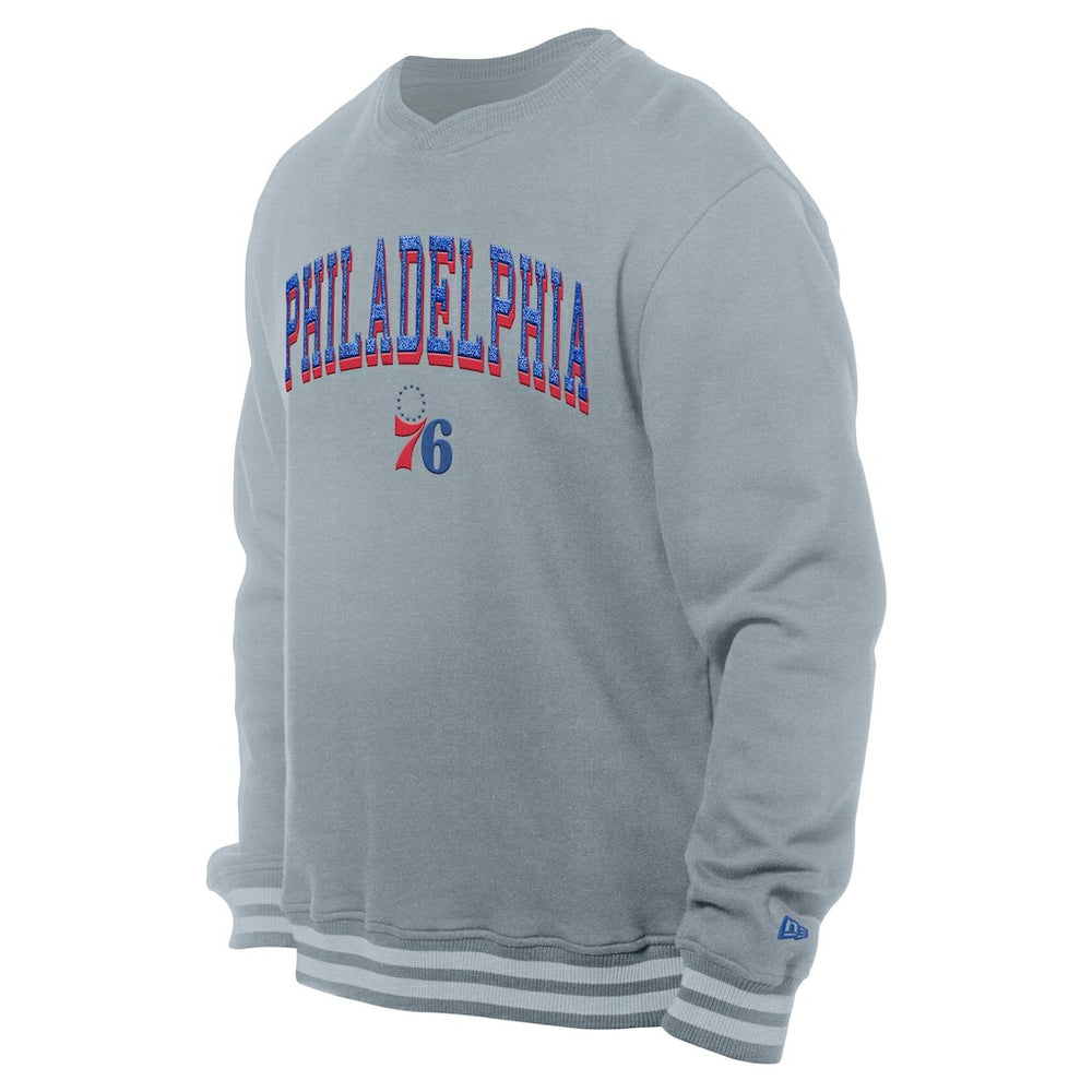 Philadelphia 76ers Chenille Cross Over Pullover Sweatshirt Gray - New Era