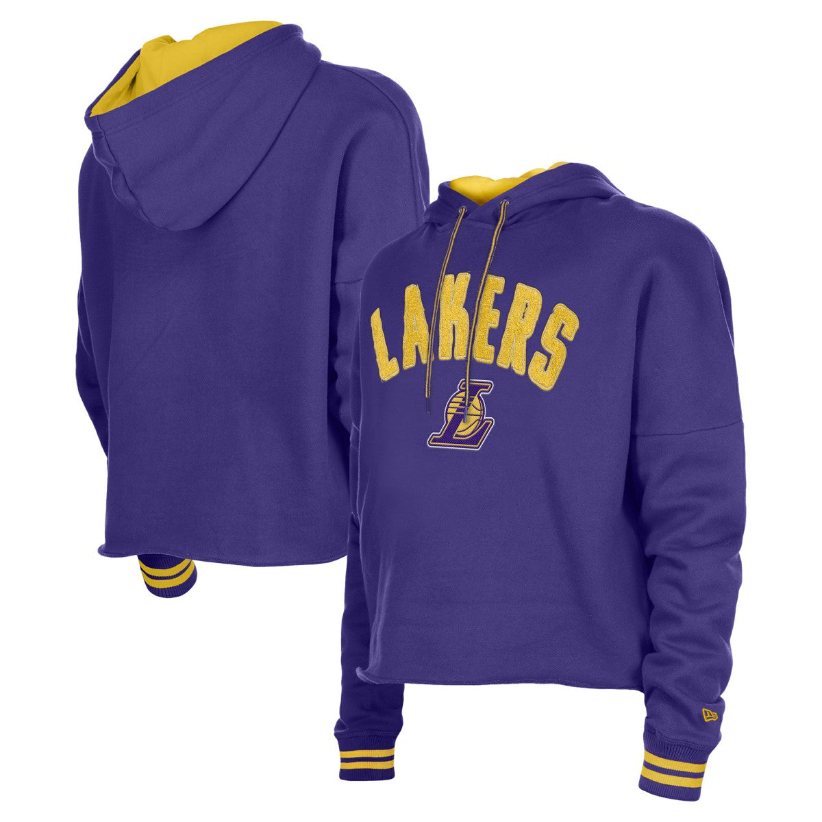 Los Angeles Lakers Women's Boxy Raw Edge Pullover Hoodie Purple - New Era