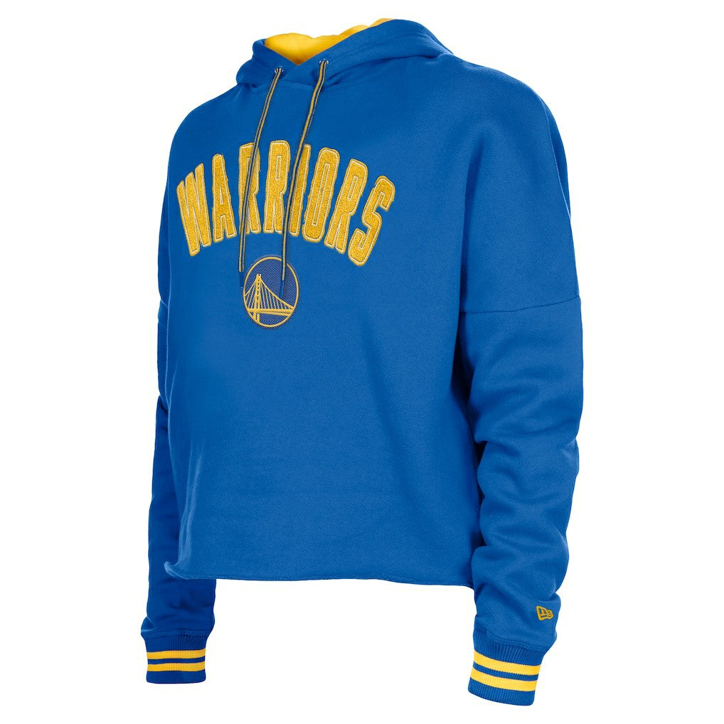 Golden State Warriors Women's Boxy Raw Edge Pullover Hoodie Royal - New Era