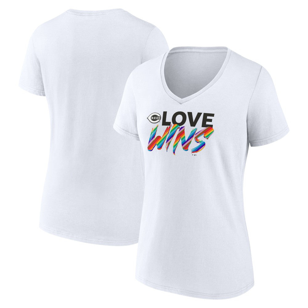 Cincinnati Reds Women's Love Wins V-Neck T-Shirt - White T-shirts
