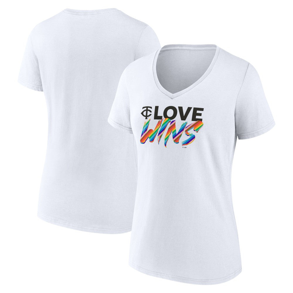 Minnesota Twins Women's Love Wins V-Neck T-Shirt - White T-shirts