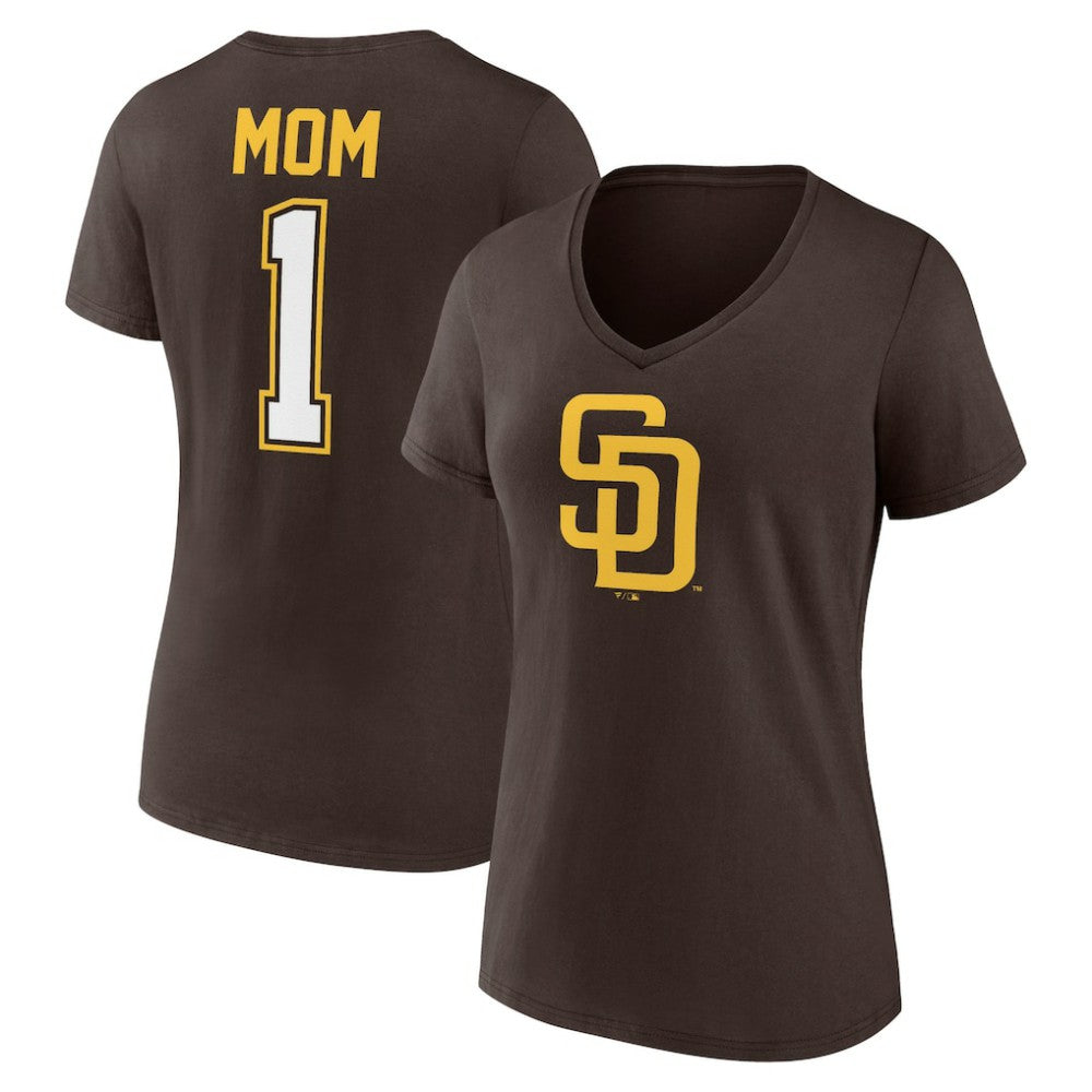 San Diego Padres Women's Mother's Day #1 Mom V-Neck T-Shirt - Brown T-shirts