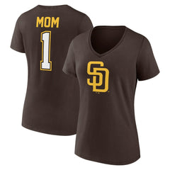 San Diego Padres Women's Mother's Day #1 Mom V-Neck T-Shirt - Brown T-shirts