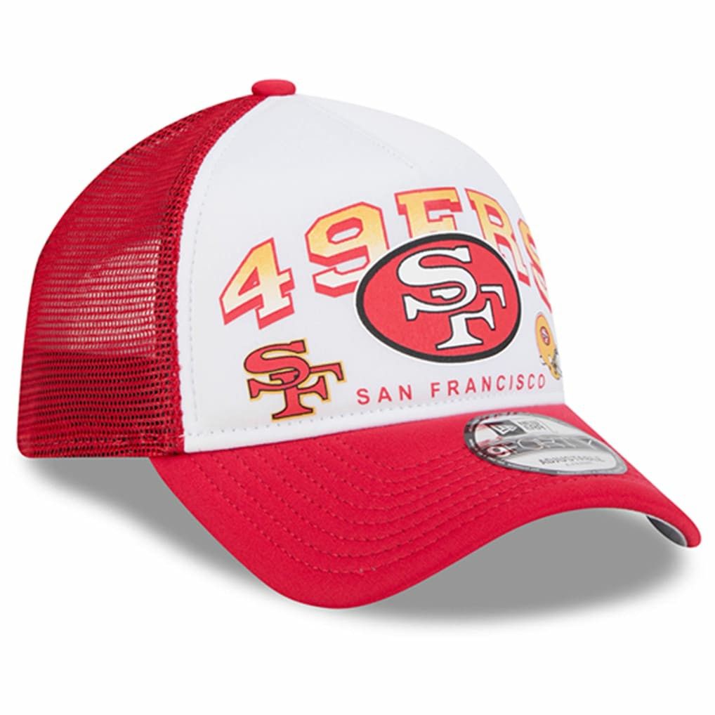 San Francisco 49ers New Era Retro Wordmark A-Frame 9FORTY Adjustable Hat - White/Scarlet Hats