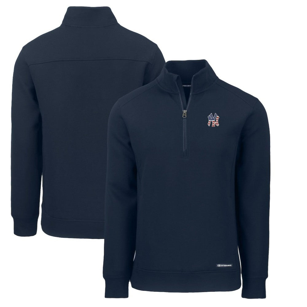 New York Yankees Cutter & Buck Americana Roam Eco Recycled Quarter-Zip Sweatshirt - Navy Sweatshirts