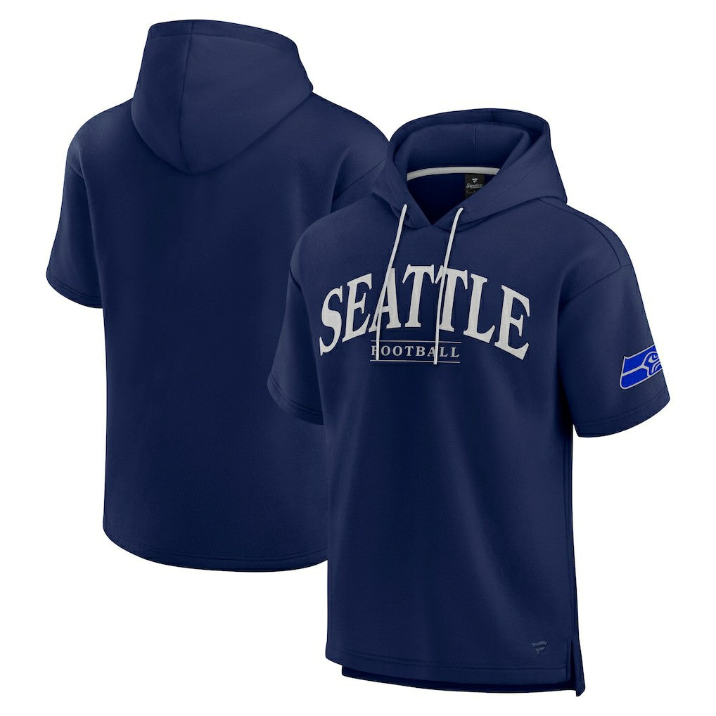 Seattle Seahawks Unisex Elements Ready Short Sleeve Pullover Hoodie - College Navy Hoodies