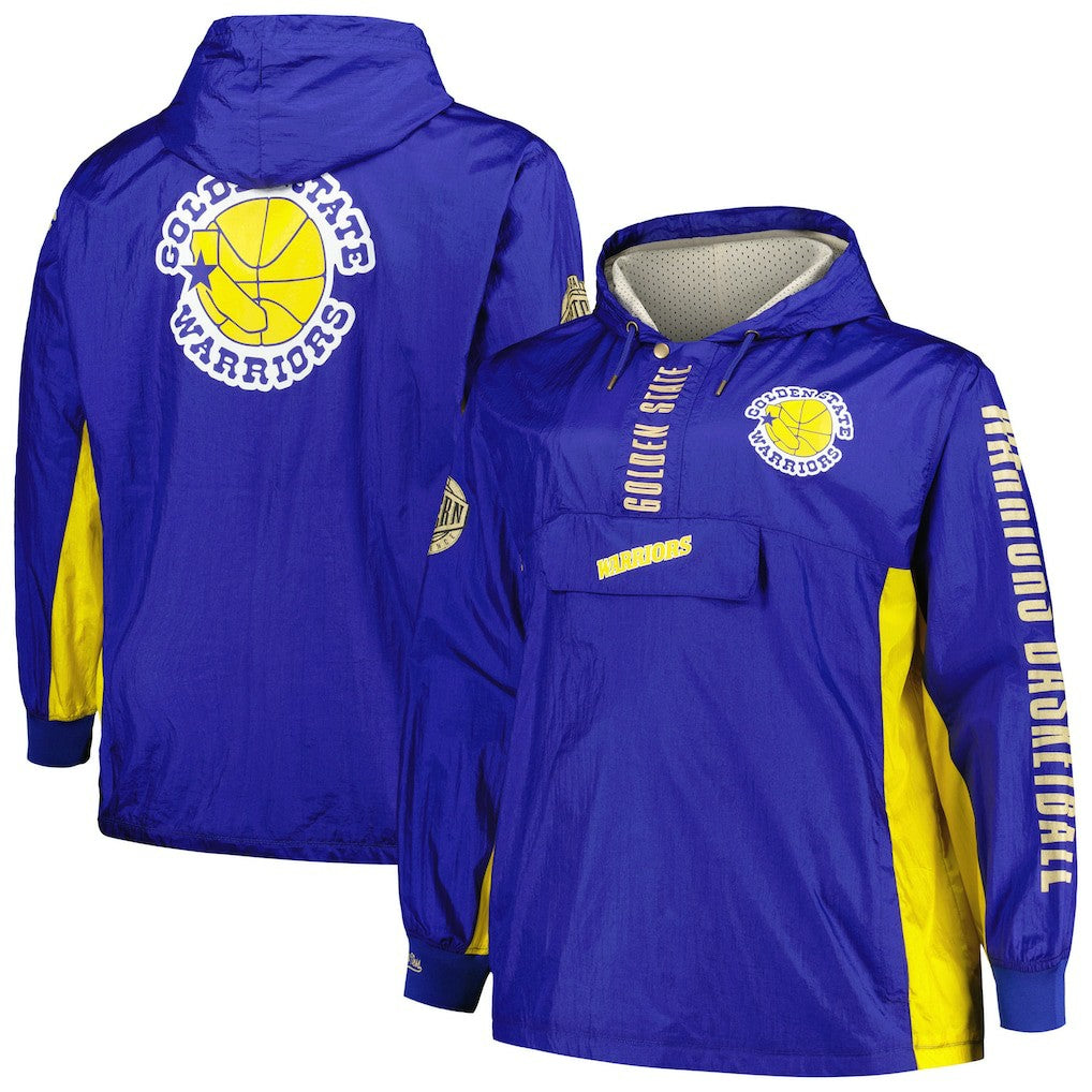 Golden State Warriors Big & Tall Hardwood Classics Team OG 2.0 Anorak Hoodie Quarter-Zip Windbreaker Jacket Royal - Mitchell & Ness